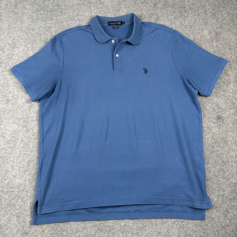 US Polo Assn Performance Pique Polo Shirt Mens XL Blue Golf Short Sleeve Classic